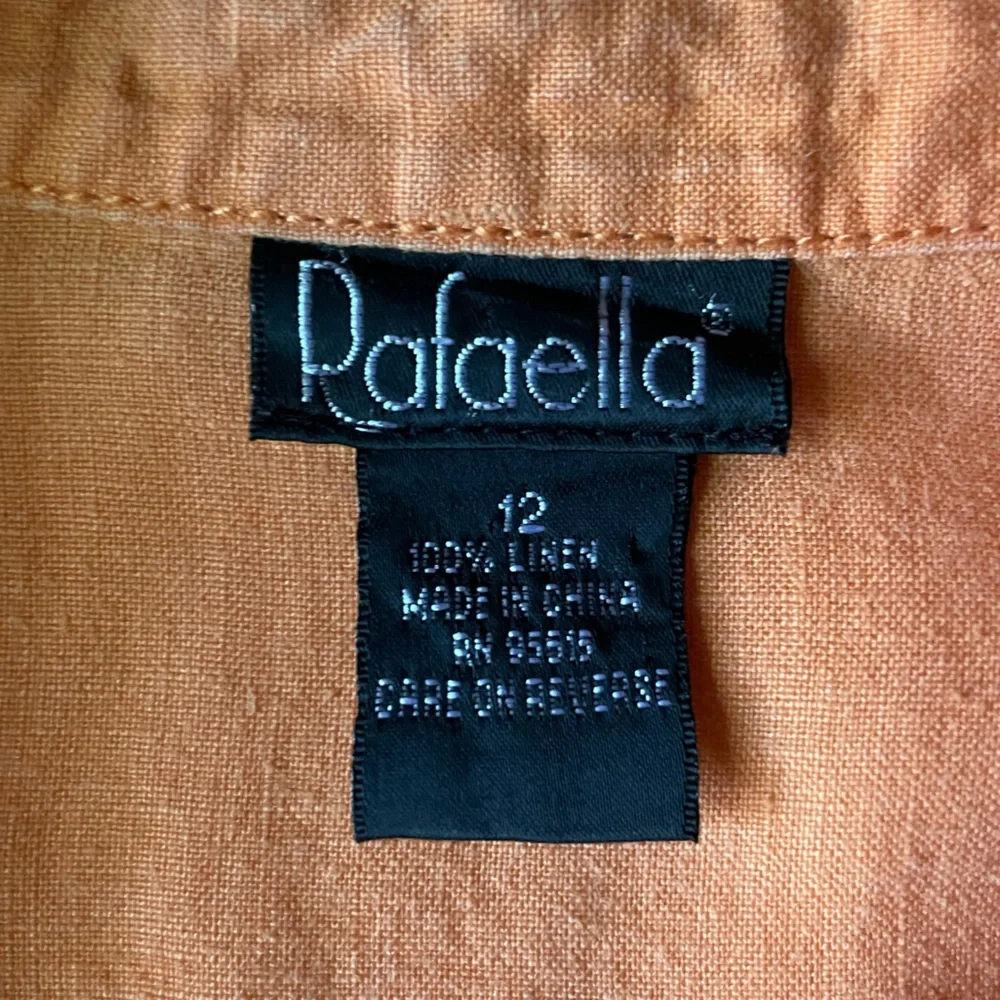 100% Linen Orange Sleeveless Beach Summer Button-Up Top - Picture 4 of 7